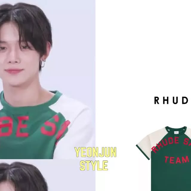 YEONJUNのRHUDEロゴ入りラグランTシャツ候補
